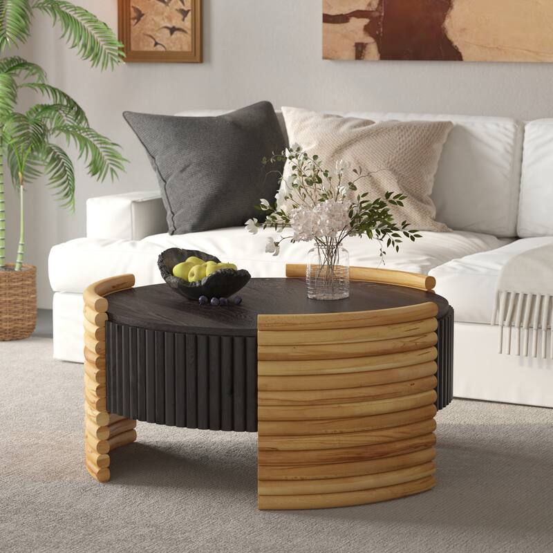 31.5" Flip Top Coffee Table with Striped Design & Hidden Storage