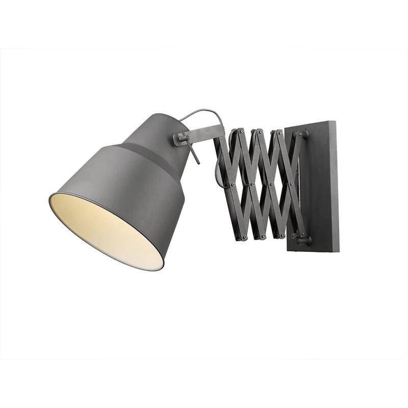 Grey Plug-In Wall Sconce with Metal Shade and Adjustable Arm Dimmable Light Fixture E26 Socket - 13.75" H x 12.25" W x 50" D