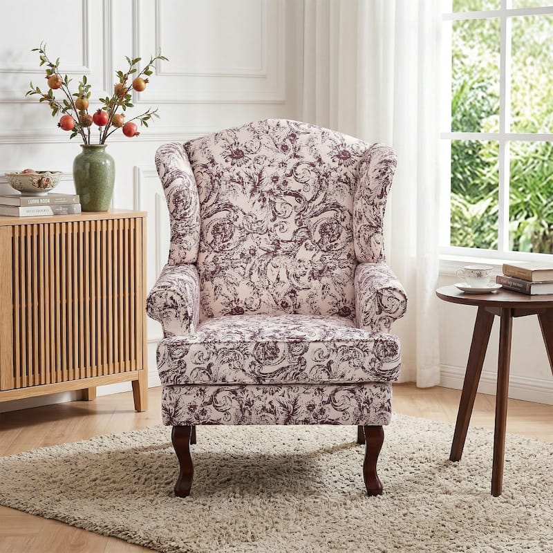 Elegant Living Room Wing Back Arm Chair Upholstered Accent Chair