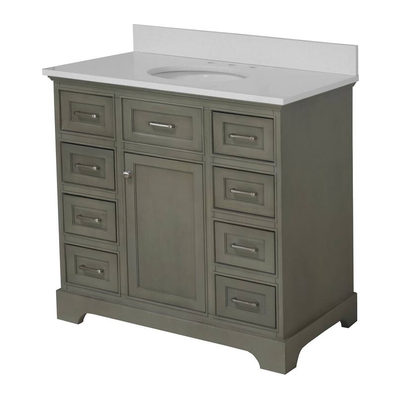 KitchenBathCollection Aria 42" Bathroom Vanity with Quartz Top