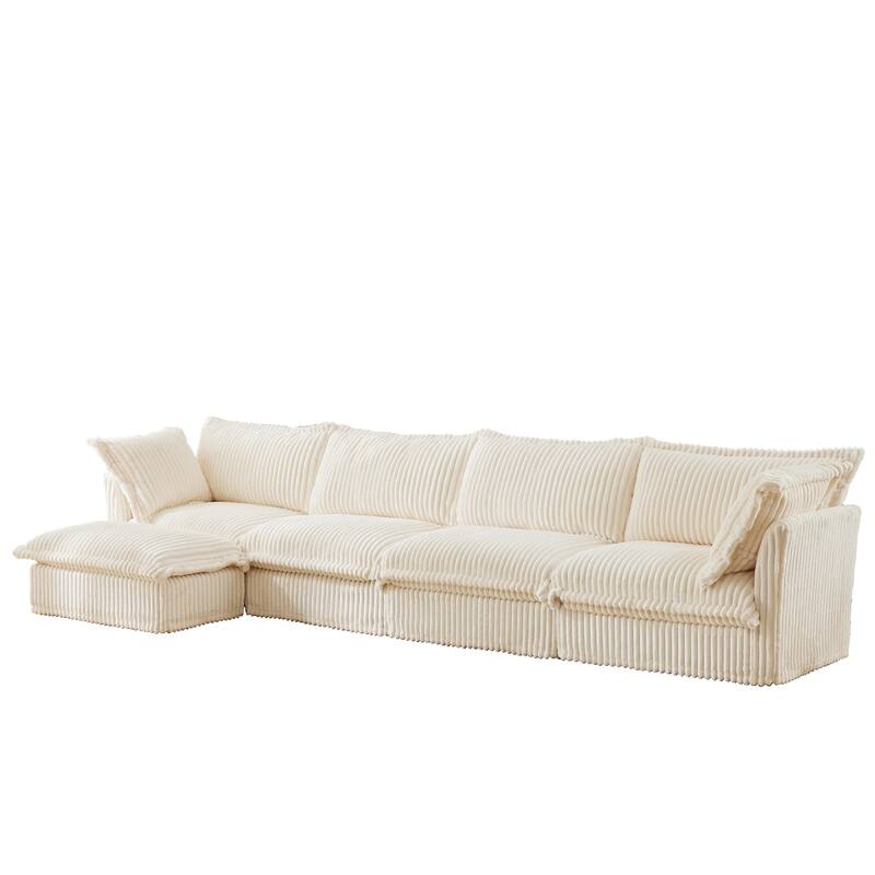Modern 4 Seater Upholstered Sofa with 1 Ottoman and 2 Pillows