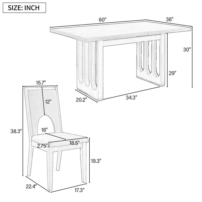 Wood Dining Table Set for 6, 1 Dining Table & 6 Upholstered Chairs