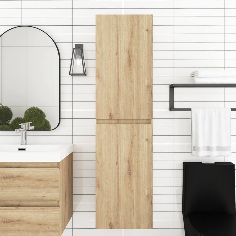 60" Tall MDF 2-door Accent Cabinet with Interior Shelves - 15.75'' x 59'' - F.Oak
