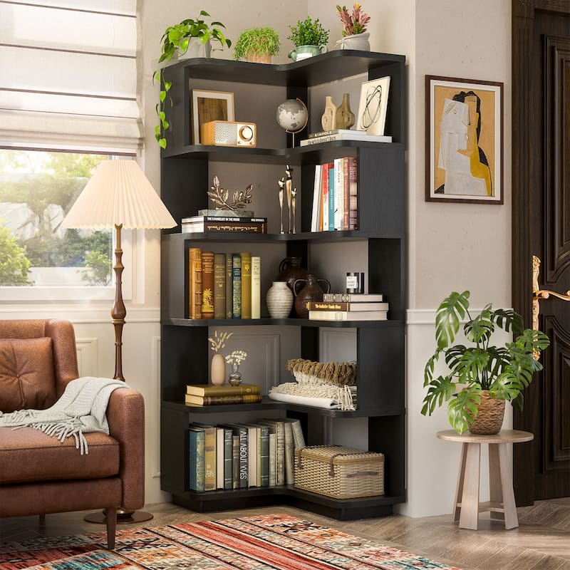 5-Tier Corner Space Shelving Bookshelves, Freestanding Display Storage Shelving