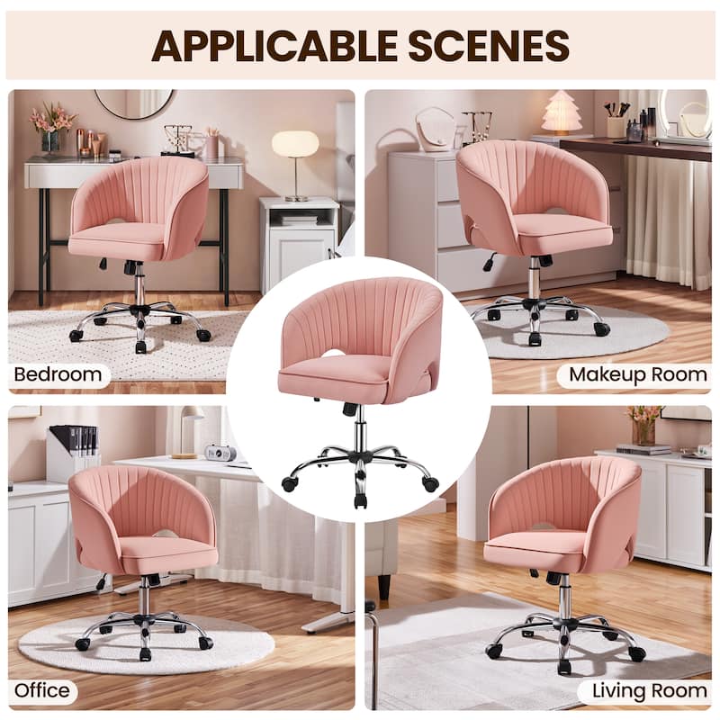 Yaheetech Velvet Office Chair with Tufted Barrel Back, Rolling Wheels, Adjustable Seat Height