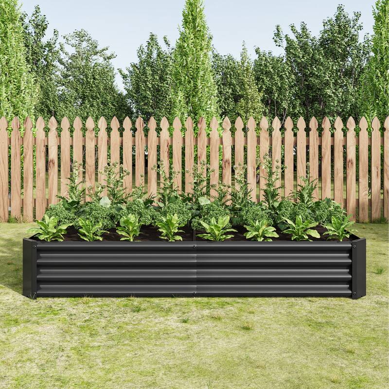 Raised Garden Bed with Open Bottom Design Vegetable Flower Succulent - Black-6x3x1ft