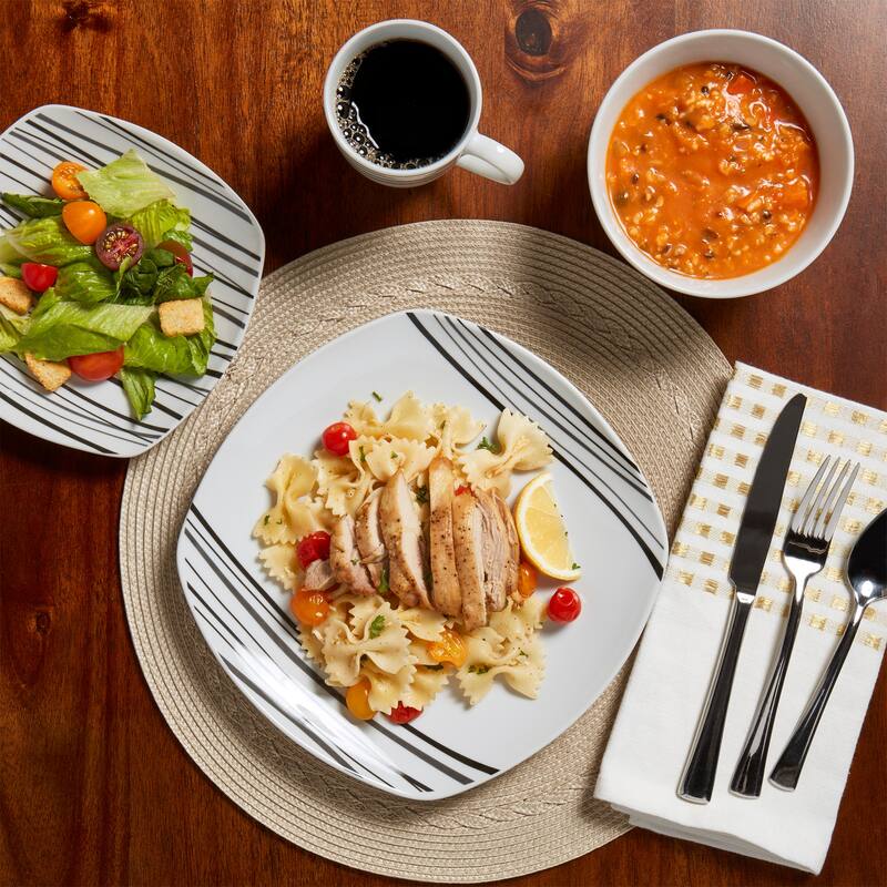 Justin 16pc Soft Square Porcelain Dinnerware Set