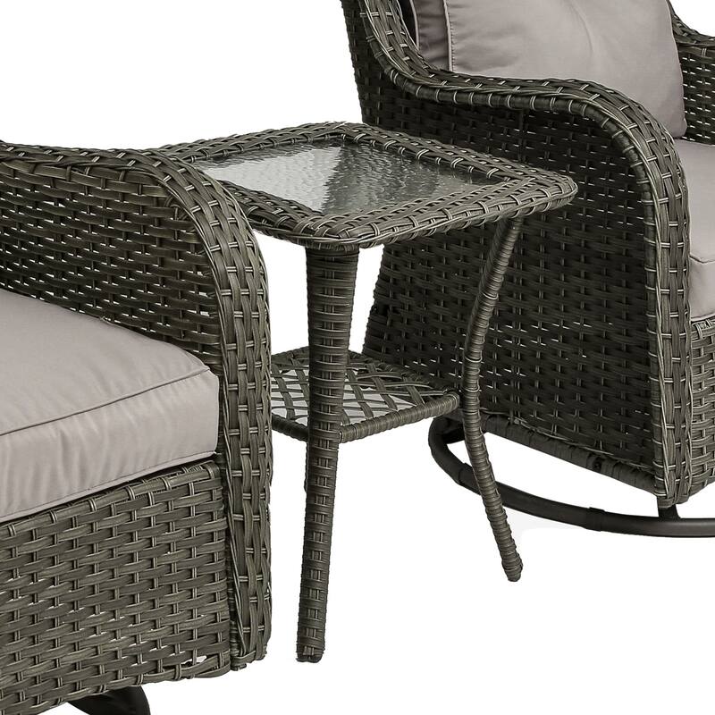 3 Pieces Patio Furniture Rocking Set with Rattan Side Table