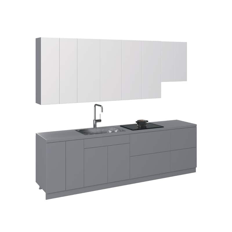 Kitchen Contemporary Collection Gray & White Gloss Color Base Size 9.5Ft Wide - 114x24 - White