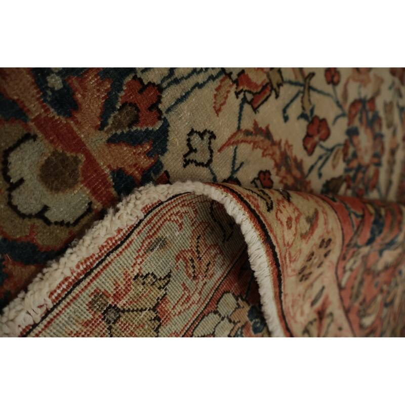 Hand Knotted Oriental 100% Wool Carpet Traditional Floral Beige & Ivories Qum Area Rug - 10' 11'' X 7' 2''