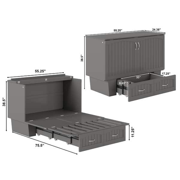 dimension image slide 7 of 10, Nantucket Murphy Bed Chest with Mattress and Built-in Charging Station