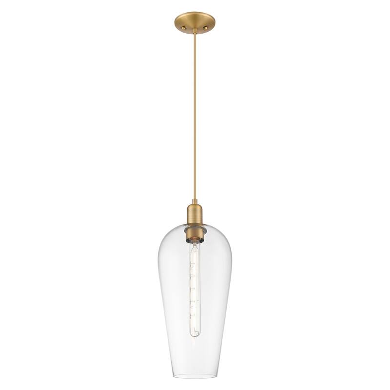 Innovations Lighting Downtown Urban - Chelsea - 1 Light 8" Cord Hung Mini Pendant - Brushed Brass/Clear Deco Swirl Shade