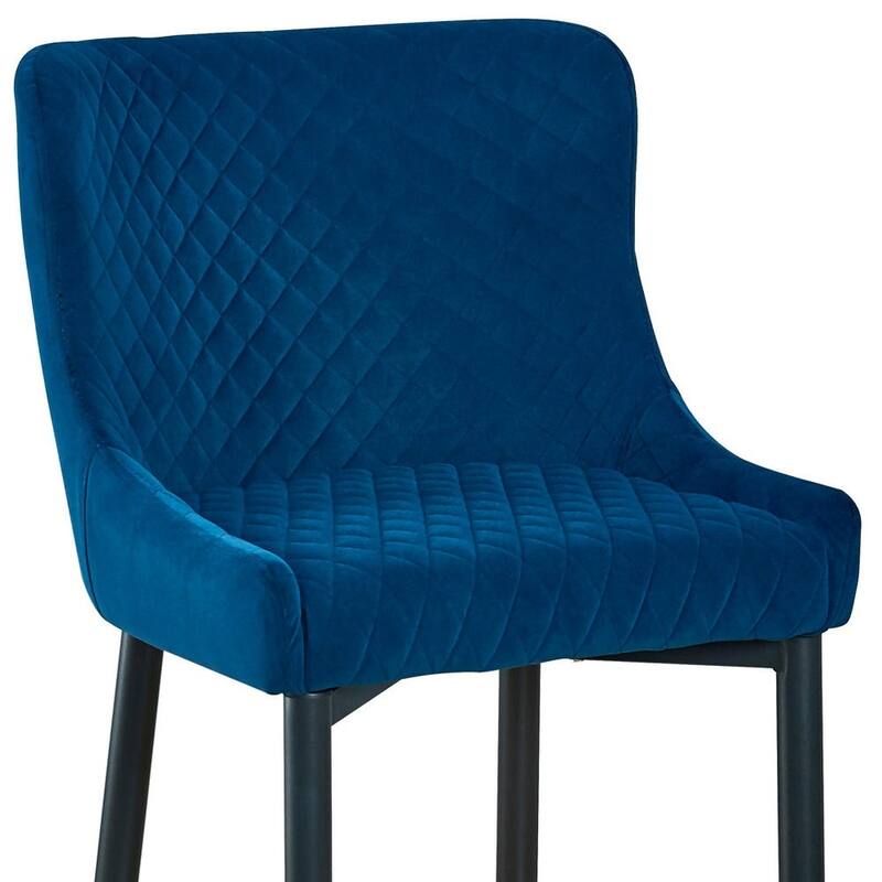 HomeRoots Set of Two 26" Blue and Black Velvet and Metal Low Back Counter Height Bar Chairs