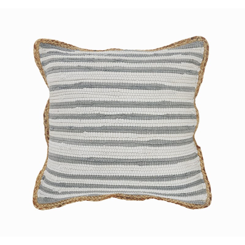 Sevita Gray Haze Striped Cotton and Jute Throw Pillow