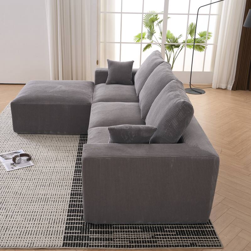 U-Shaped Modular Cloud Couch Sofa with Chaise, No Assembly, Luxury Corduroy Fabric, Full Foam Construction