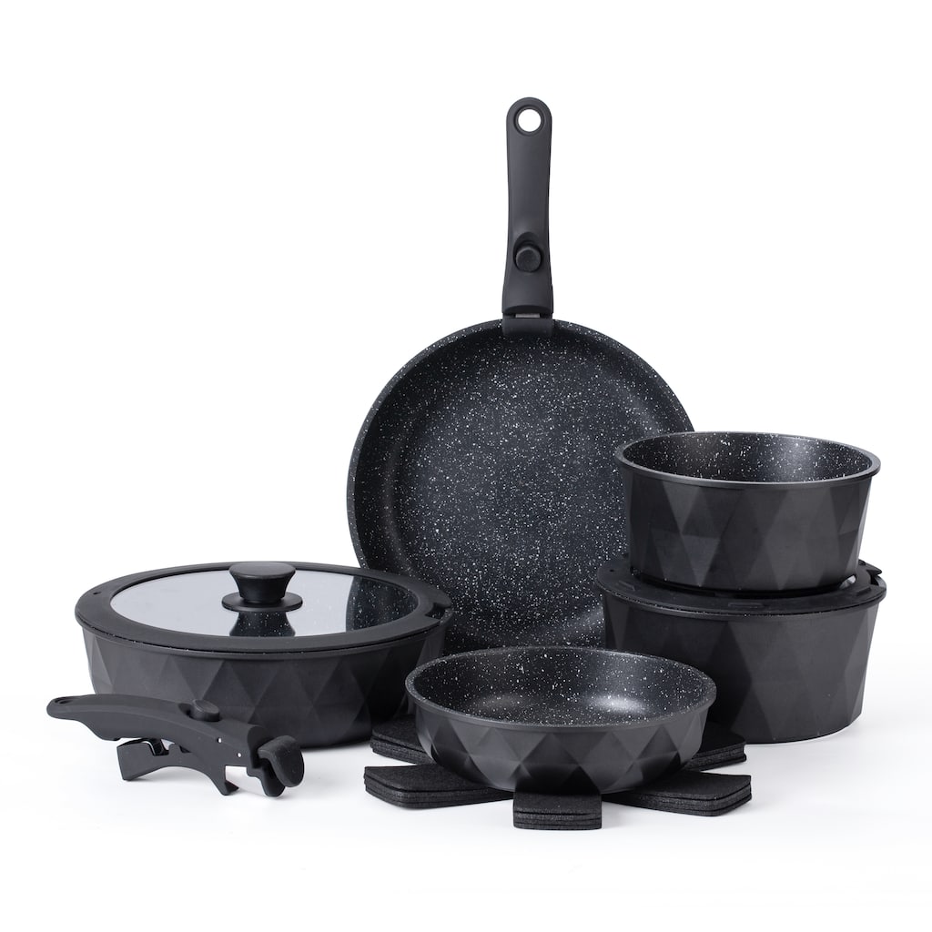 Country Kitchen 13 Piece RV Cookware Set Ceramic with Removable Handle Oven Safe Diamond