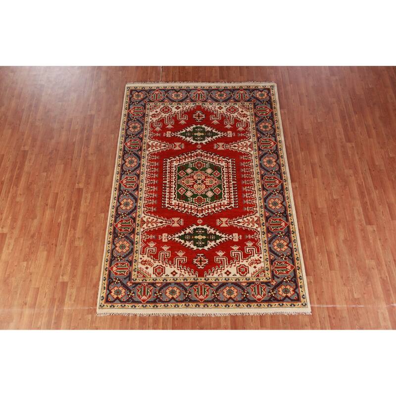 Hand Knotted Oriental 100% Wool Carpet Traditional Geometric Red Viss Area Rug - 9' 0'' X 6' 0''