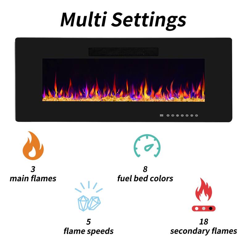 Electric Fireplace Insert, 750/1500W Electric Heater, Adjustable Flame Color, Remote Control, Timer