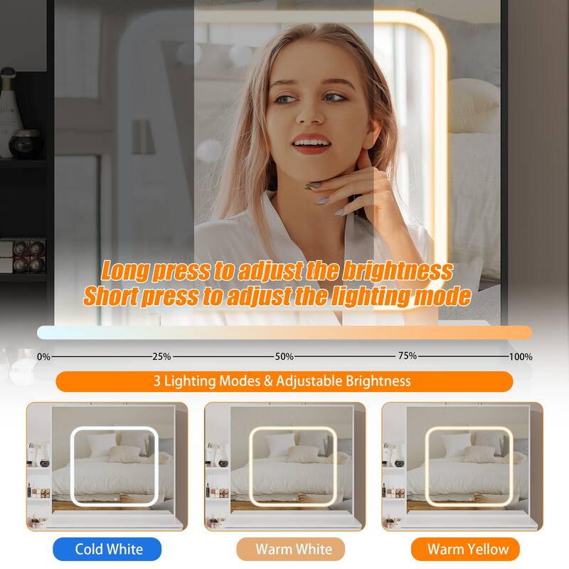 Vanity Desk with Mirror and LED Lights, Makeup Vanity Desk with Sliding Lighted Mirror & Charging Station