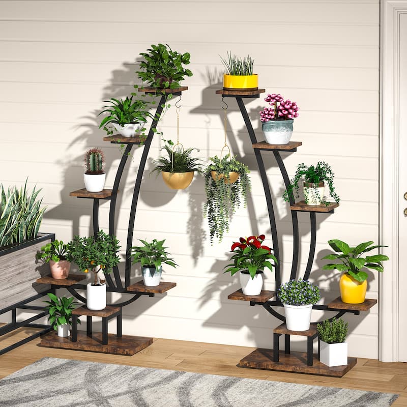6 Tier Plant Stand Pack of 2, Multipurpose Flower Potted Plant Display Shelf Rack with 2 Hooks for Living Room Garden Balcony
