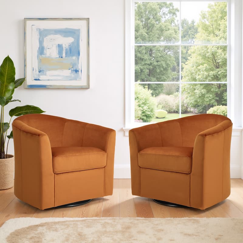 Set of 2 Velvet Swivel Accent Chairs Barrel Chairs with Plush Cushion