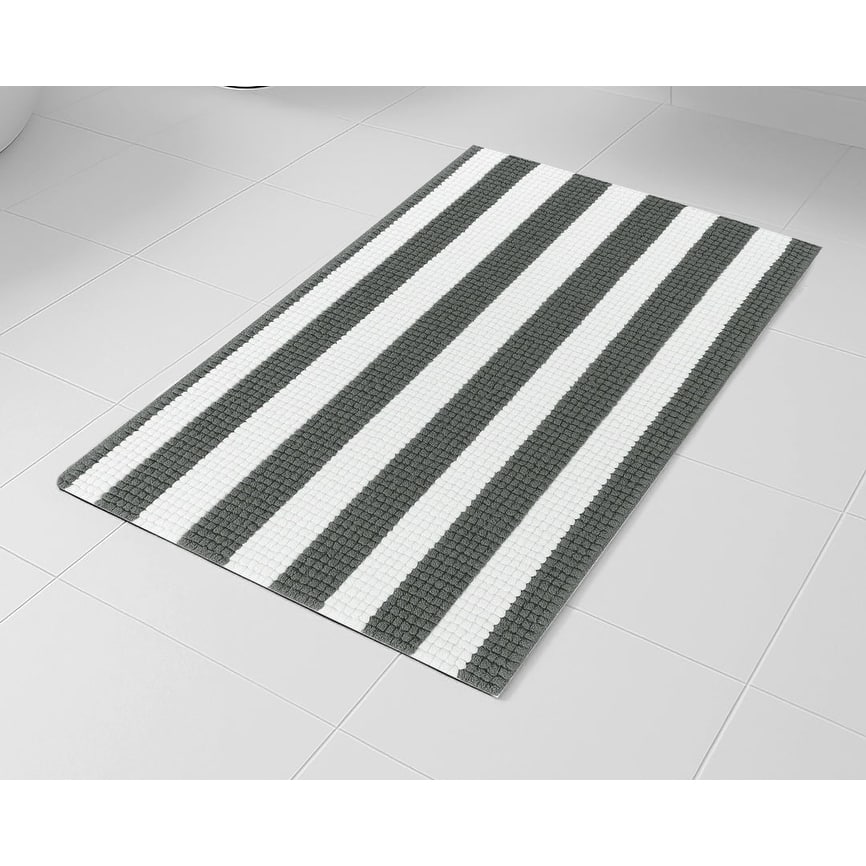 30"x20" - Charcoal Grey White Stripe Soft Cozy Plush Chenille Bath Mat Bathroom Rug