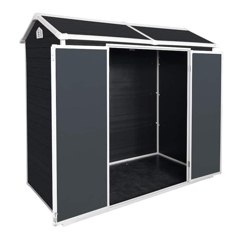 8x4ft Outdoor Resin Plastic Storage Shed with Floor, Lockable Door and 2 Windows