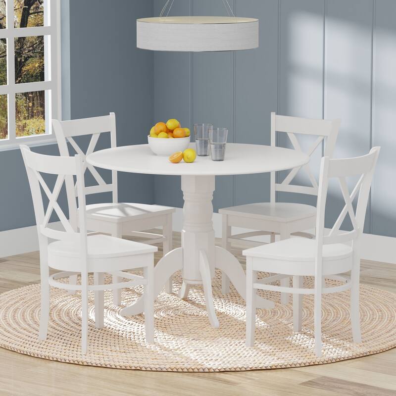 5-Piece Dining Set, 42" Round Drop-Leaf Table and Cross Back Chairs
