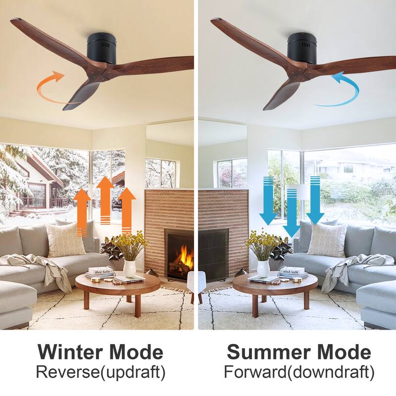Solid Wood Low Profile Ceiling Fan with Reversible DC Motor, 52 Inch 6 Speed Ceiling Fan with Remote Control