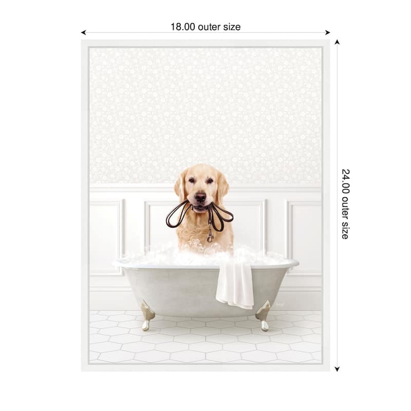 Kate and Laurel Sylvie Golden Retriever in White Bath Framed Canvas by Amy Peterson