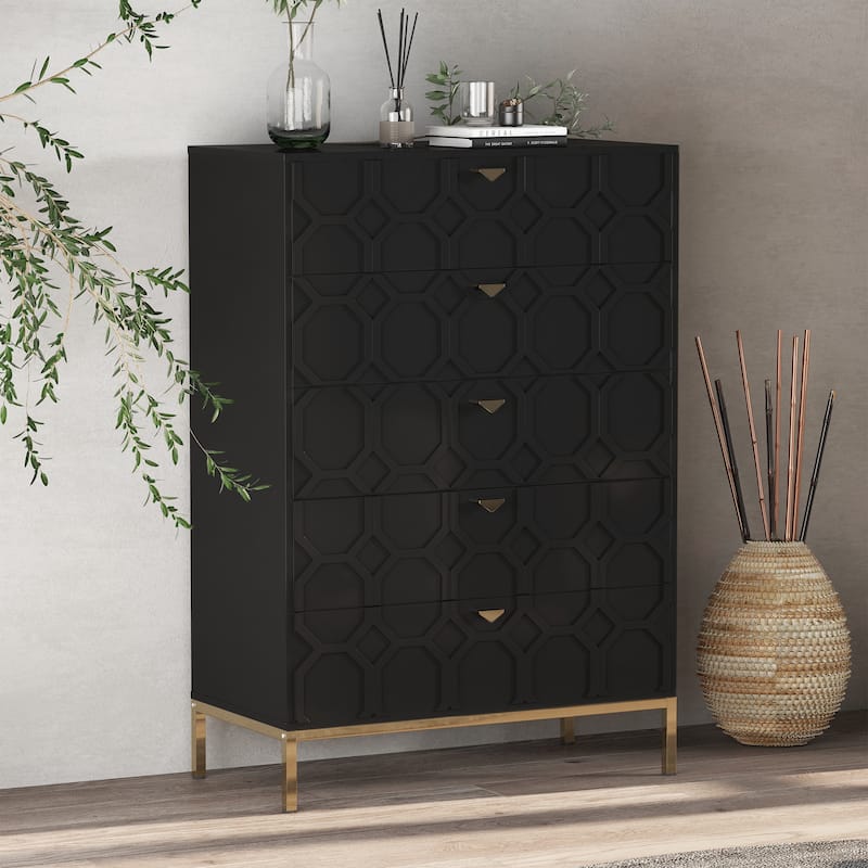 Clihome Wooden 5-Drawer Storage Chest - Black