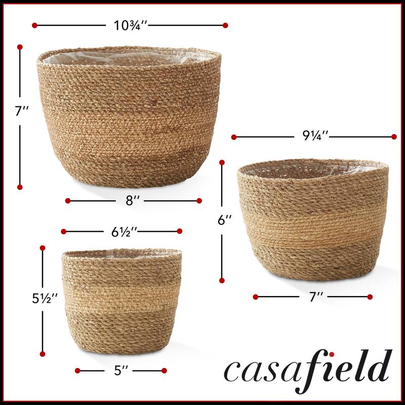 Set of 3 Seagrass Planter Baskets Natural Flower Pot Covers w Liners