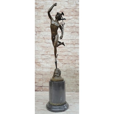Flying Mercury Hermes W/ Caduceus Bronze Statue Sculpture Figure By Giambologna 21 Inches X 13 Inches