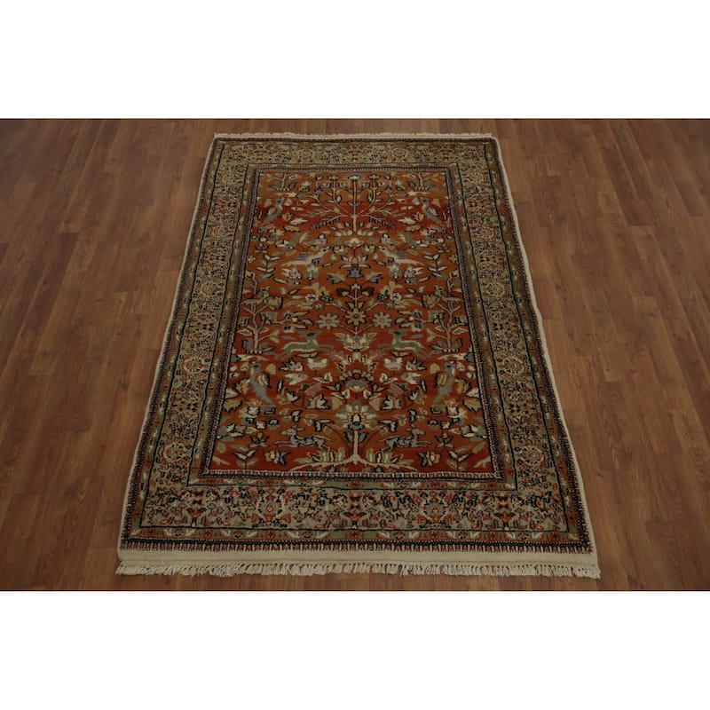 Hand Knotted Oriental 100% Wool Carpet Traditional Floral Oranges & Rust Tabriz Area Rug - 6' 0'' X 4' 2''