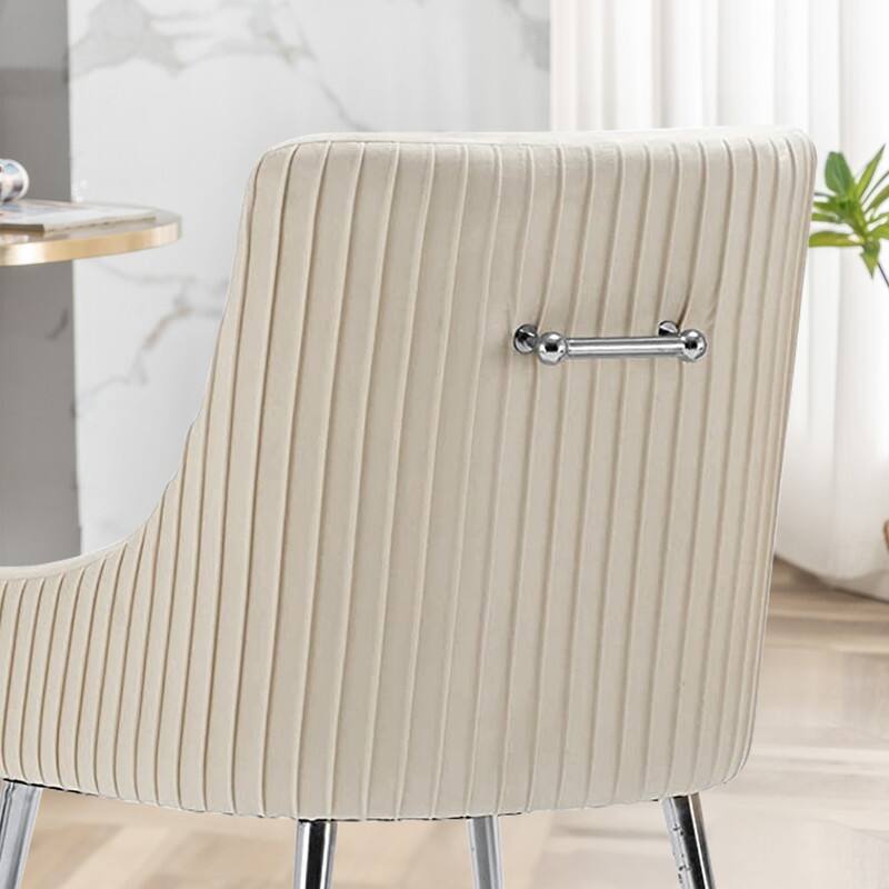 SEYNAR Modern Velvet Pleated Finish Back Dining Chair Set of 2 with Rear Handle