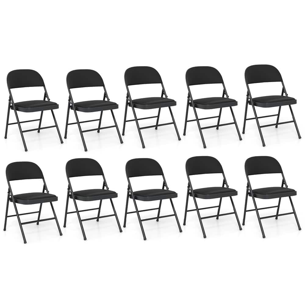 Gymax 10PCS Folding Chairs w/ Metal Frame PVC Leather Stackable Chairs