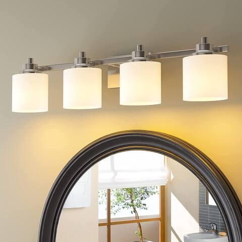 Modern 3-Light Bathroom Vanity Light Fixture with Oval Opal Glass - 3 Light