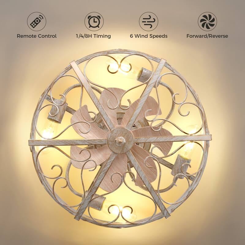 20 Inch Indoor White and Gold Low Profile Cage Ceiling Fan with Light - 20 Inches
