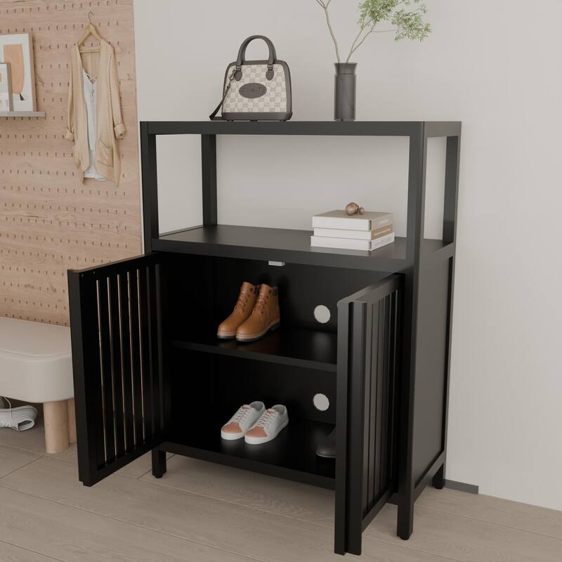 Black Large Capacity Bamboo Storage Cabinet Furniture for Bathroom Living Room