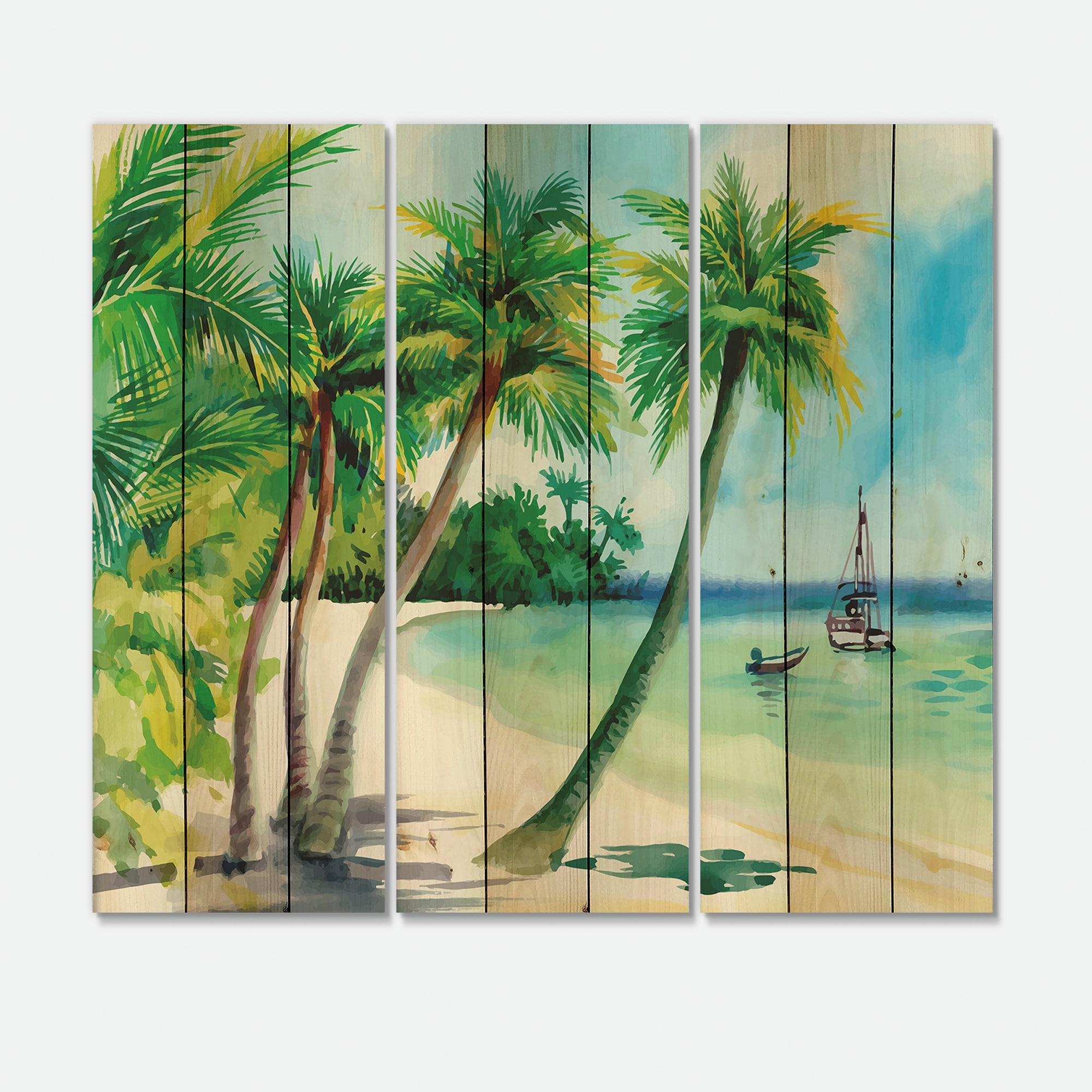 Designart 'Summer Beach With Palm Trees' Nautical & Coastal Print on Natural - Picture 8 of 9