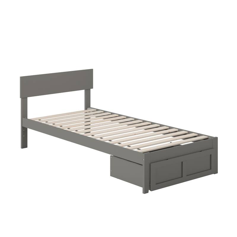 Twin Platform Bed with Drawers - Solid Wood Frame, Walnut Finish - Global