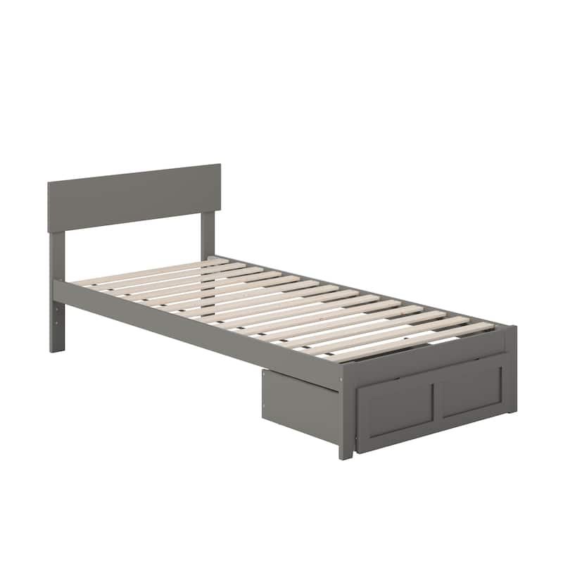 Twin XL Bed with Storage & USB - Grey Platform Bed Frame, Modern Design, Foot Drawer