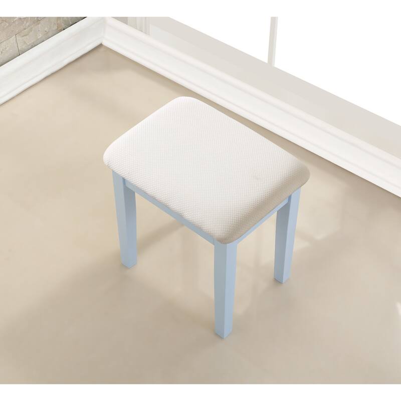 Bedroom Makeup Vanity Desk and Stool Set, Vanity Set Includes Dressing Table, Swivel Adjustable Oval Mirror and Stool