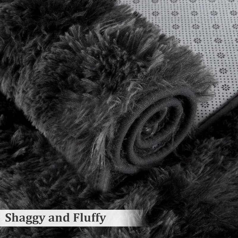 Garvee Shag Fluffy Area Rug Modern Indoor Plush Shaggy Carpet - 5' x 8' - Black Grey