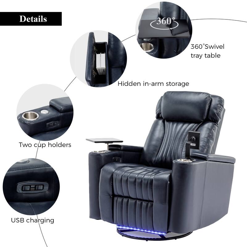 270° Power Swivel Lift Recliner Chair with Cell Phone Stand & Cup Holders, Swivel Tray Table, Lazy Boy Sofa Chair for Home