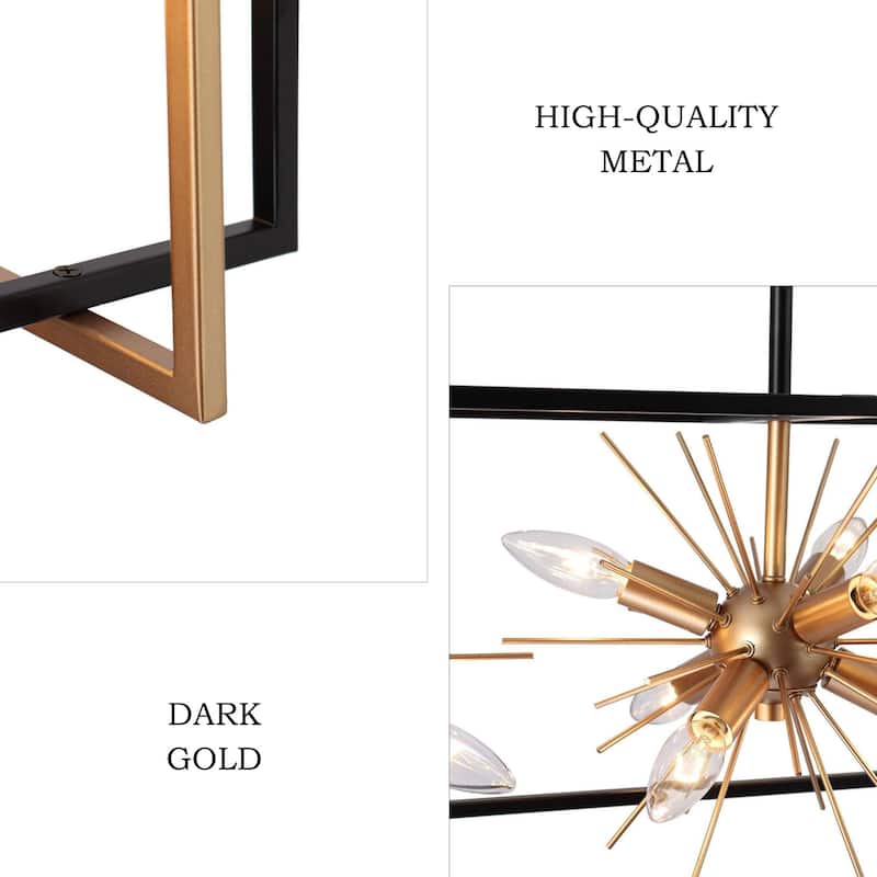 Modern 12-Light Black Gold Sputnik Chandelier Rectangle Island Lights for Dining Room - 29.5" L x 14" W x 10.5" H