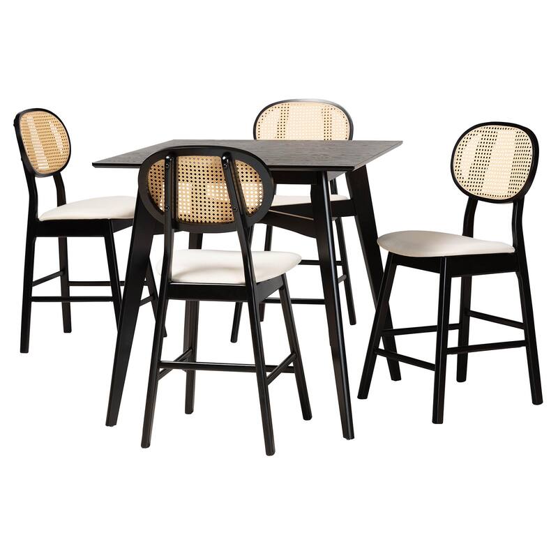 Darrion Mid-Century Modern Fabric and Wood 5-Piece Pub Set