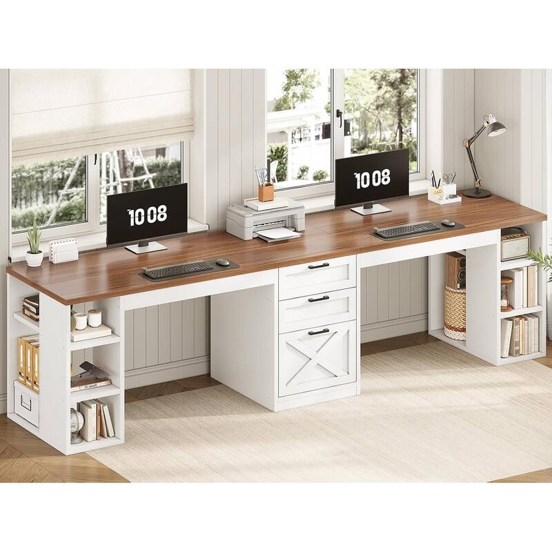 96.5" Computer Desk 3 Drawers Home Office Desk 8 Open Shelves