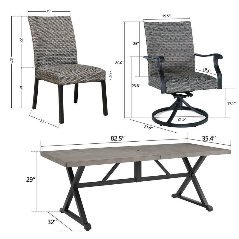 Outdoor Dining Set with 6 Dining Chairs, 2 Swivel Chairs and 1 Table
