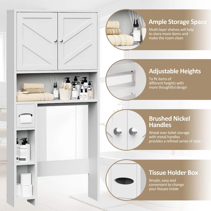 Over-The-Toilet Storage Cabinet with Side Shelves – Adjustable Bathroom Organizer